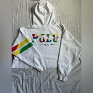 Ralph Lauren White Cropped Hoodie with Colorful Accents